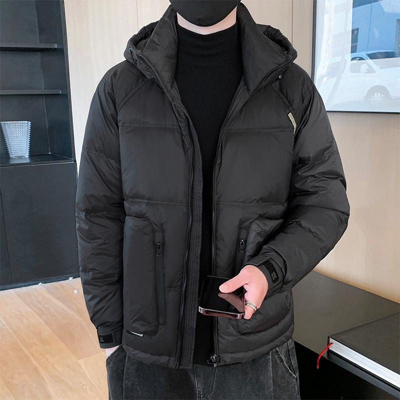 Короткий пуховик мужской новый зимний утолщенный теплый и ветрозащитный с капюшоном мужской пуховик из белого утиного пуха легкий и тонкий L black Framont Fashion House