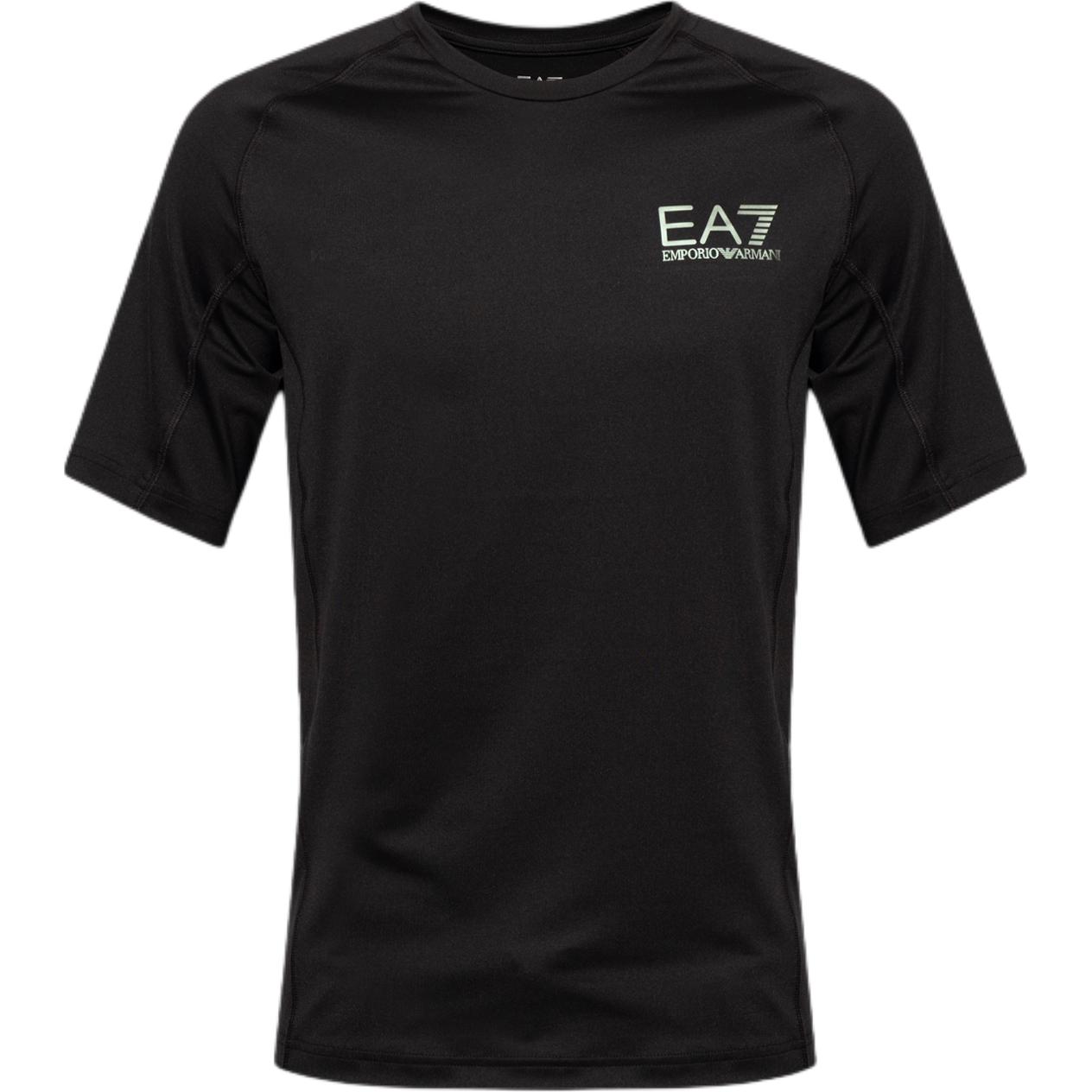 Emporio Armani EA7 Свитшот с принтом логотипа, круглый вырез, короткий рукав, мужская одежда, черный, 3DPT18-PJMDZ-1200 XL black