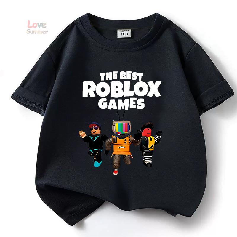 Детская футболка Roblox Мальчики Игры Спорт Хлопковая футболка Ребенок Мультяшная Короткий рукав Повседневная Уличная Одежда Харадзюку 100 white Lianxia Clothing