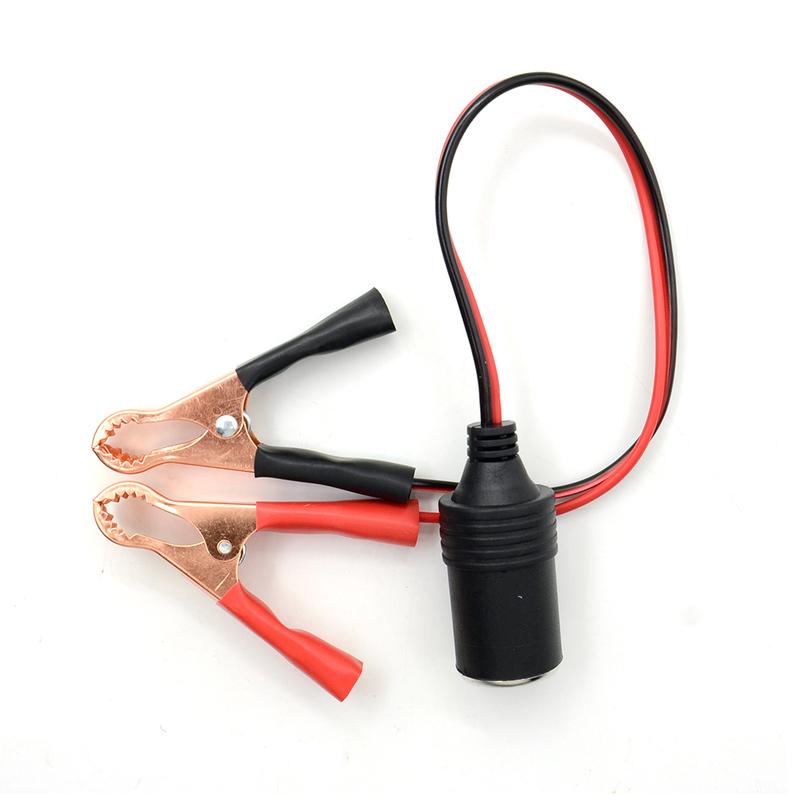 12V Car Auxiliary Cigarette Lighter Socket Connector Battery Crocodile Clips Power Adapter Extension black Nuto03