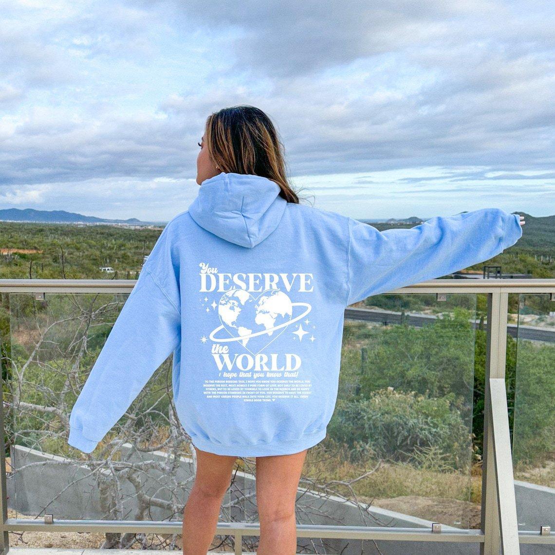 Толстовка You Deserve The World, эстетическая толстовка с капюшоном, флисовая толстовка с принтом XS gray CHARM CLOTHINGS