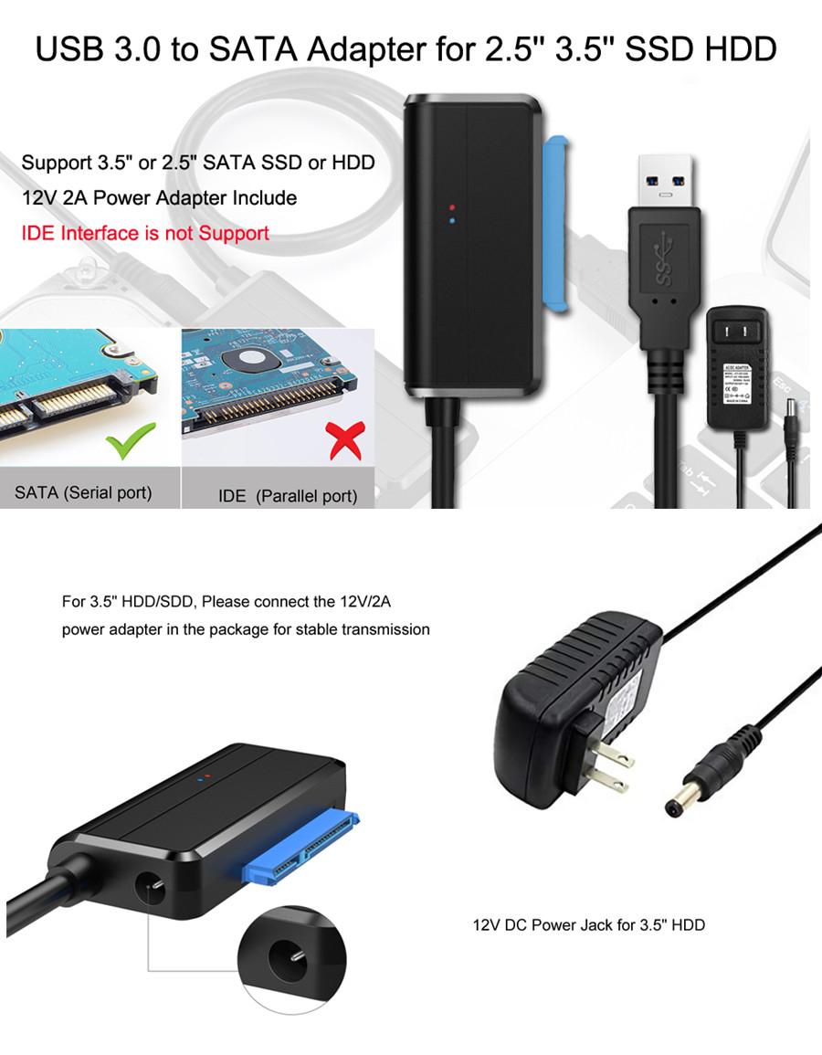 Кабель-адаптер SATA на USB 3.0 для 2,5 3,5-дюймового HDD и SSD SATA III жесткого диска США gray Automotivefield