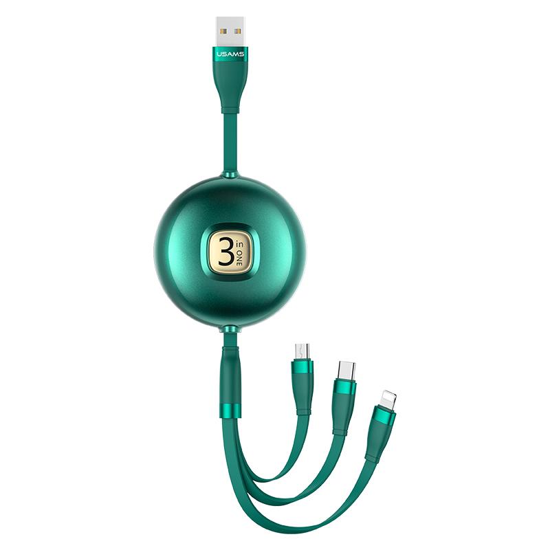 USAMS 1 м 3 в 1 USB-кабель для зарядки для iPhone Micro USB Тип CData Кабель Выдвижной дизайн Телефонные USB-кабели Аксессуары для телефонов 1m - 3 In 1 зелёный