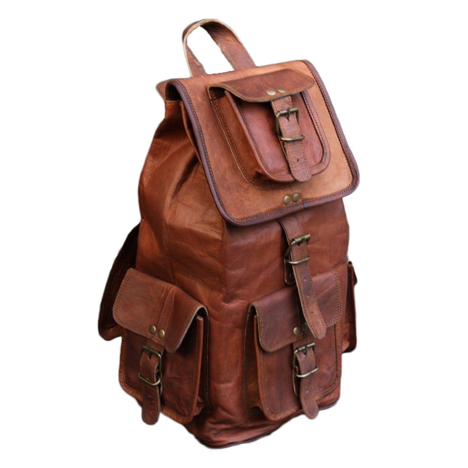 Дорожный багаж из натуральной козьей кожи ручной работы Backapck Rucksack Большая винтажная сумка 16 x 8 x 8 in коричневый NAVYA Genuine leather Bags