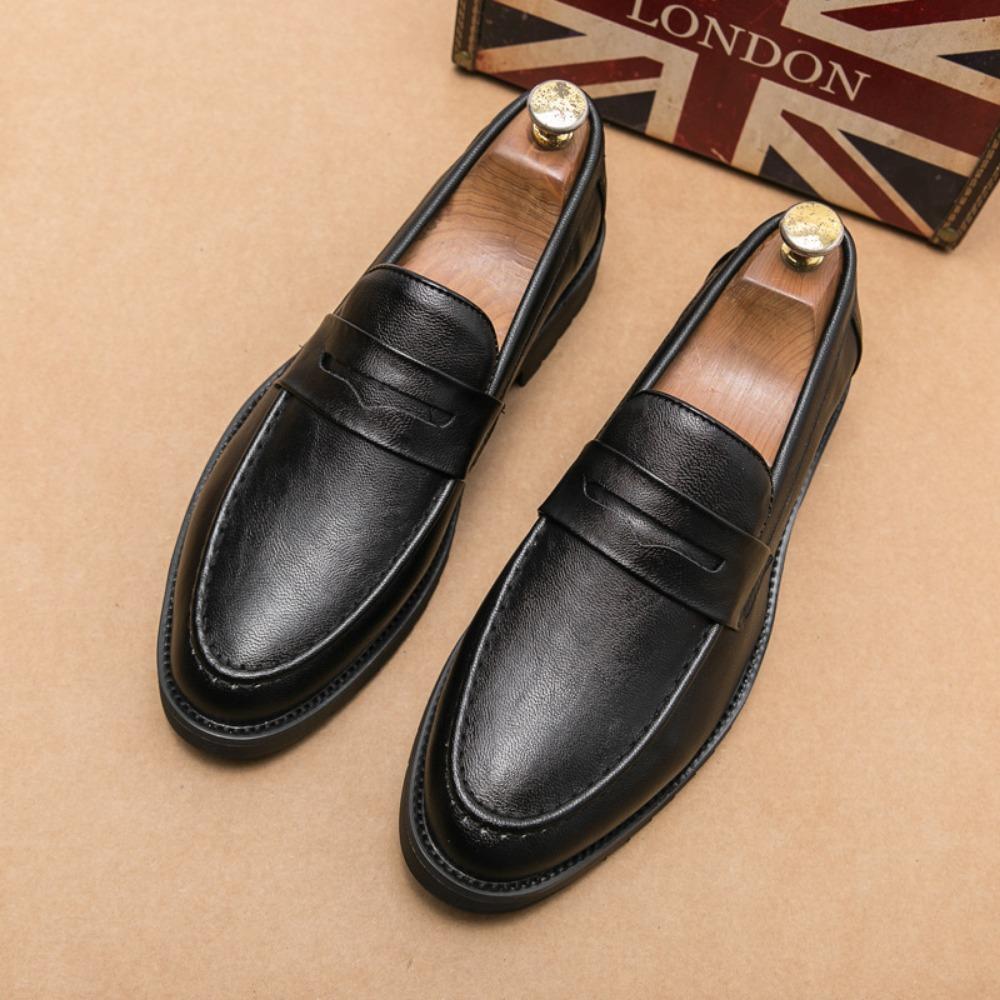 Дышащие мужские мокасины в британском стиле, летние повседневные кожаные туфли без застежек для подростков, свадебные, формальные, деловые 38 чёрный TraveShow