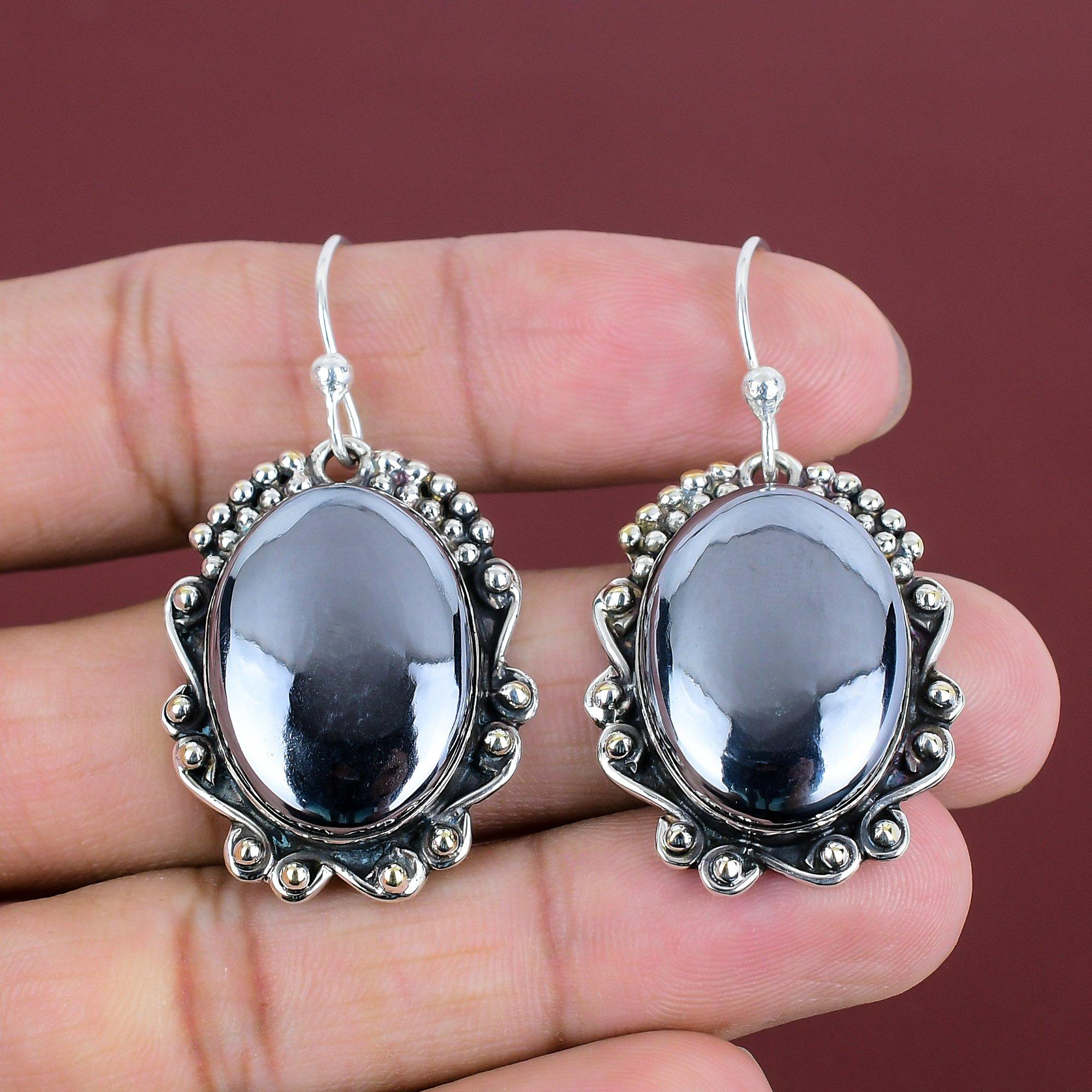 Серьги из шунгита, серьги из драгоценных камней, изящные украшения, серьги из стерлингового серебра 925 пробы, серьги ручной работы, украшения из шунгита, подарки для мамы, висячие серьги gray Jewel Paradise