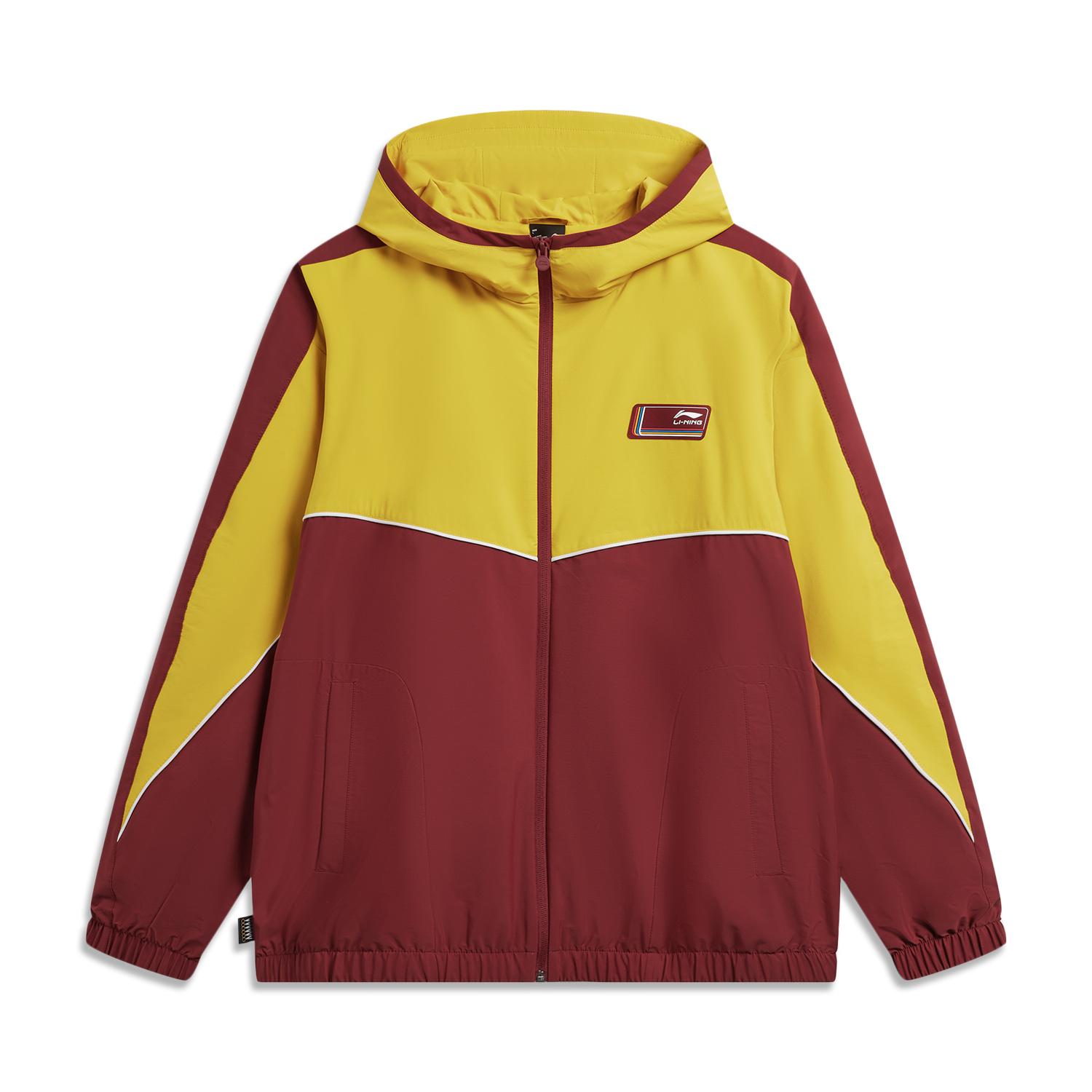 Мужская ветровка Li-Ning с капюшоном и молнией, цветные блоки, буквы AFDW849-4 S yellow