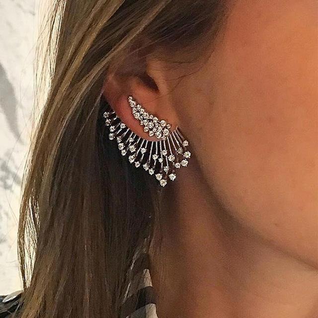 I Trendy Wing Shape Women Stud Earrings Silver Color with Bling Circonie Luxury Party Jewelry Accessories белый Wucifang Jewelry