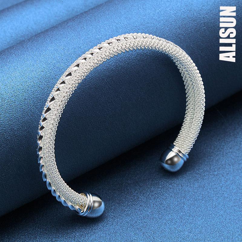 Браслет из плетеной сетки из стерлингового серебра 925 пробы, модные свадебные украшения 60MM gray ALISUN
