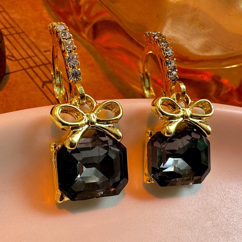 Серьги-бантики с бриллиантовой отделкой Super Flash Diamond-Set, женские универсальные серьги-подвески с черным кристаллом brown Wo Bijouterie