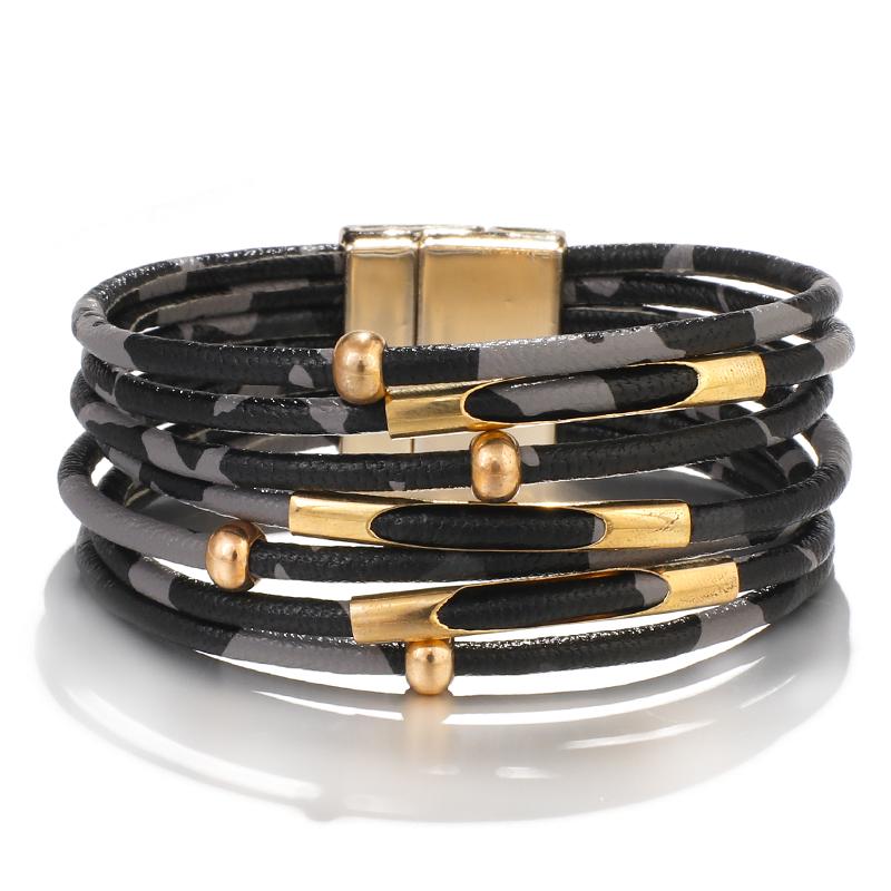 Винтажный металлический трубчатый браслет из кожи с леопардовым принтом для женщин и мужчин в стиле бохо, многослойные широкие браслеты и браслеты с подвесками beige Fashion Maker 1