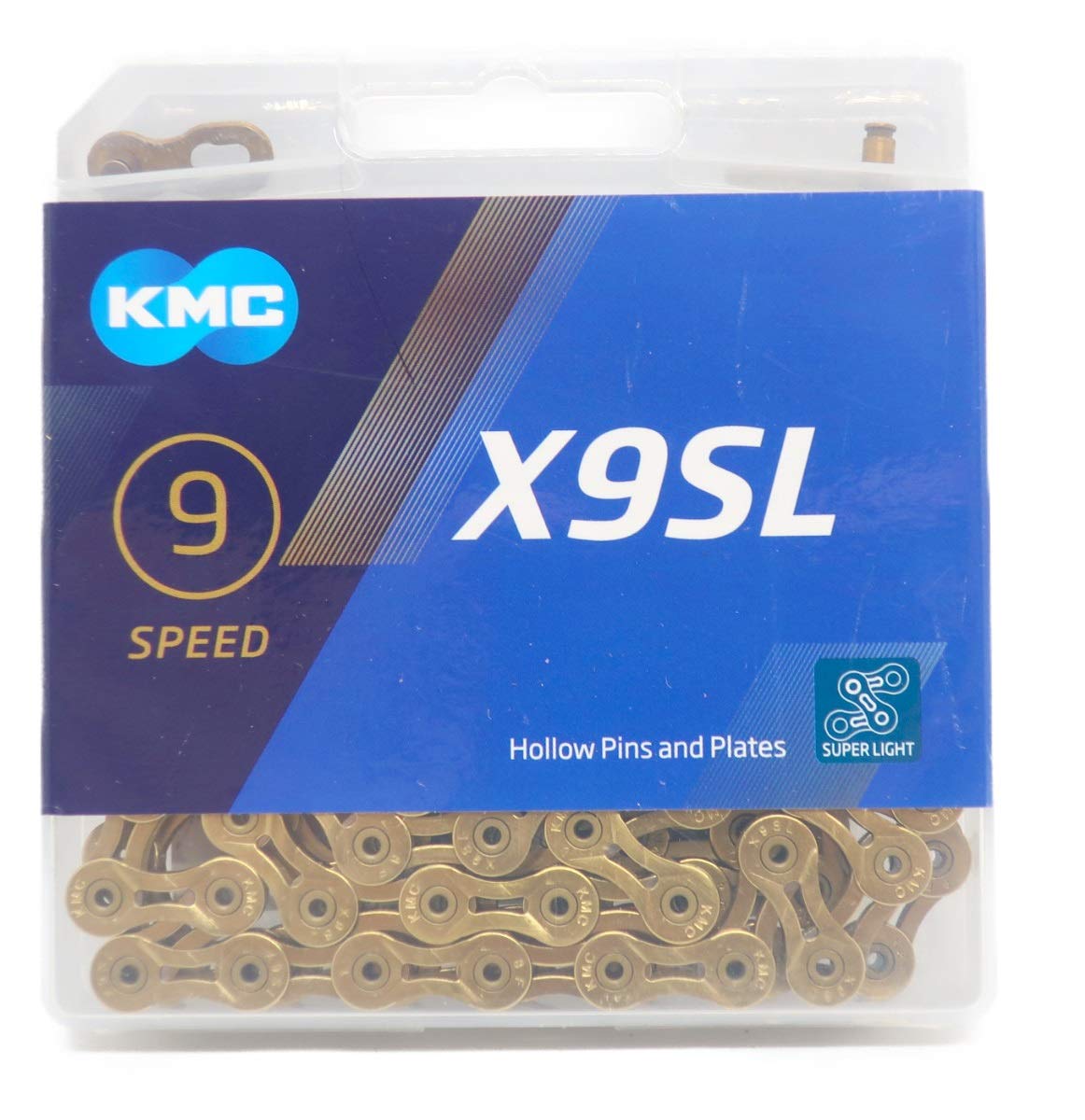 Цепь KMC X9SL 9 скоростей 114 звеньев Скорость/9с/9 (Золото) [Использовал] blue JapanSportX