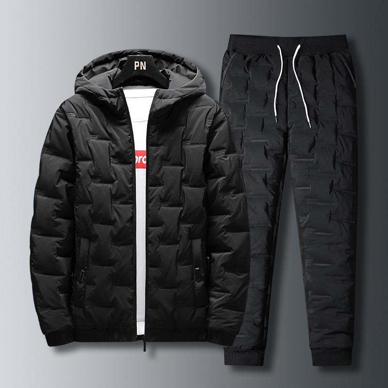 Мужской толстый пуховик с капюшоном и комплект брюк M black WomApparel