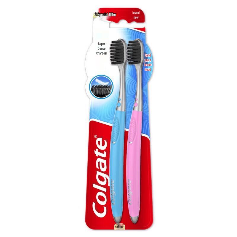 Colgate Зубная щетка с мини-головкой с древесным углем, двойная упаковка blue