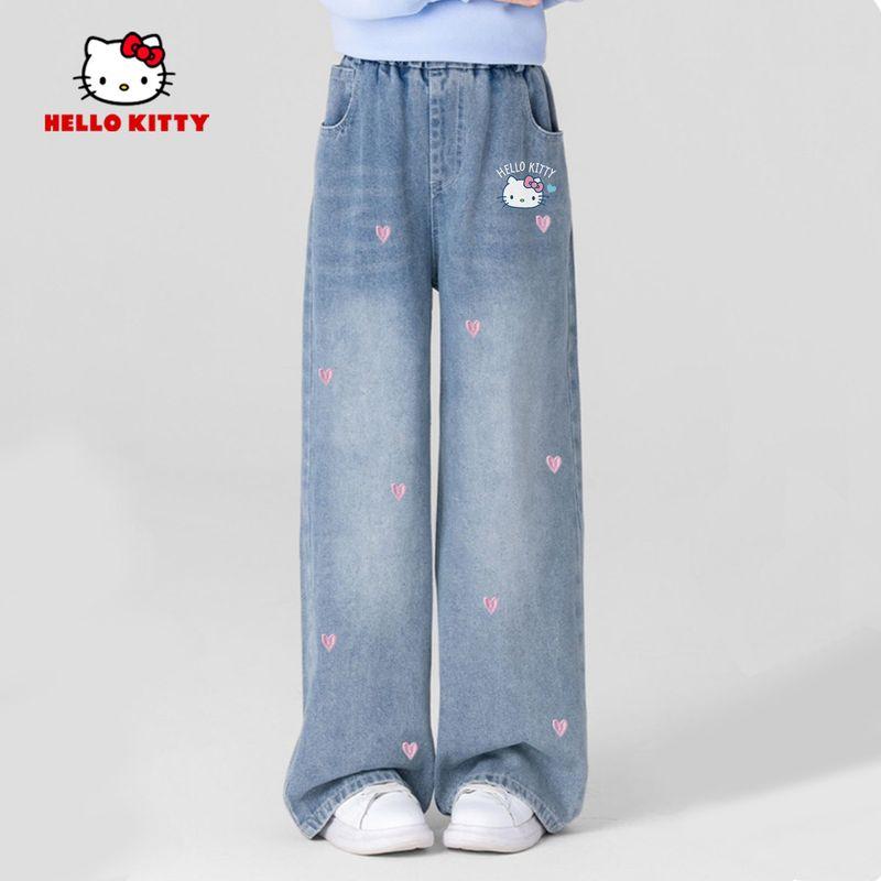 Джинсы для девочек Hello Kitty Весенне-осенний стиль Детские прямые брюки Стильные и модные брюки для девочек Весенне-осенний стиль Ti Xin K Sea Salt Blue 120 cm gray TAOMall
