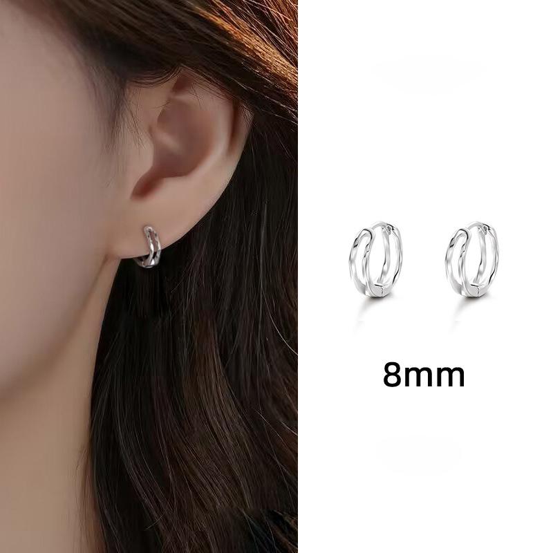 Серьги-пряжки Mobius Japanese Wind Small Line Circle, серьги Cold Wind Geometry, простые кольца с двойным витком Copper (White Gold) black Wo Bijouterie