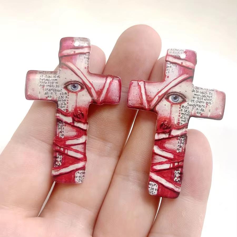 6 pieces of eye pattern cross pendant scrapbook suitable for DIY holiday decoration accessories of amulets and bracelets красный DIY decorative accessories