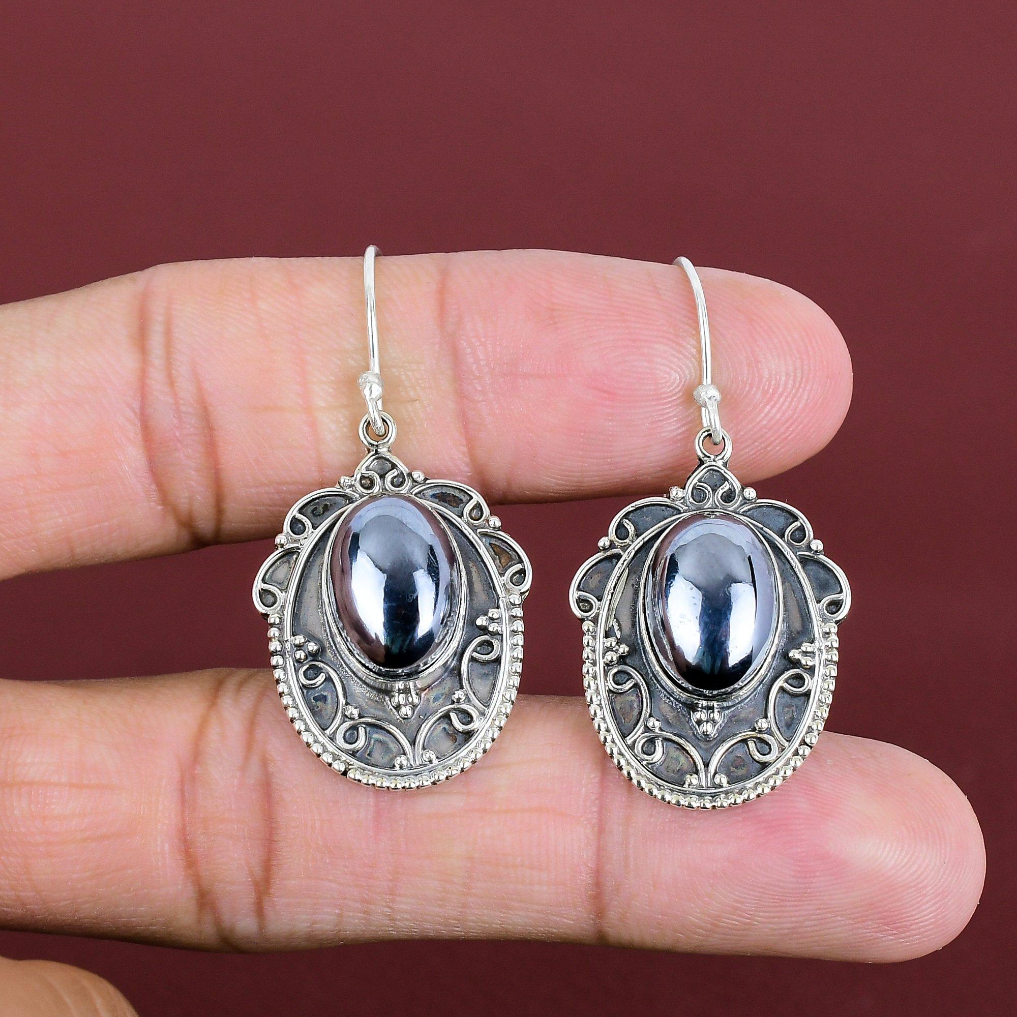 Shungite Earring Gemstone Vintage Earring 925 Sterling Silver Earring Natural Shungite Jewelry Handmade Earrings Antique  Earring For Gifts gray Jewel Paradise