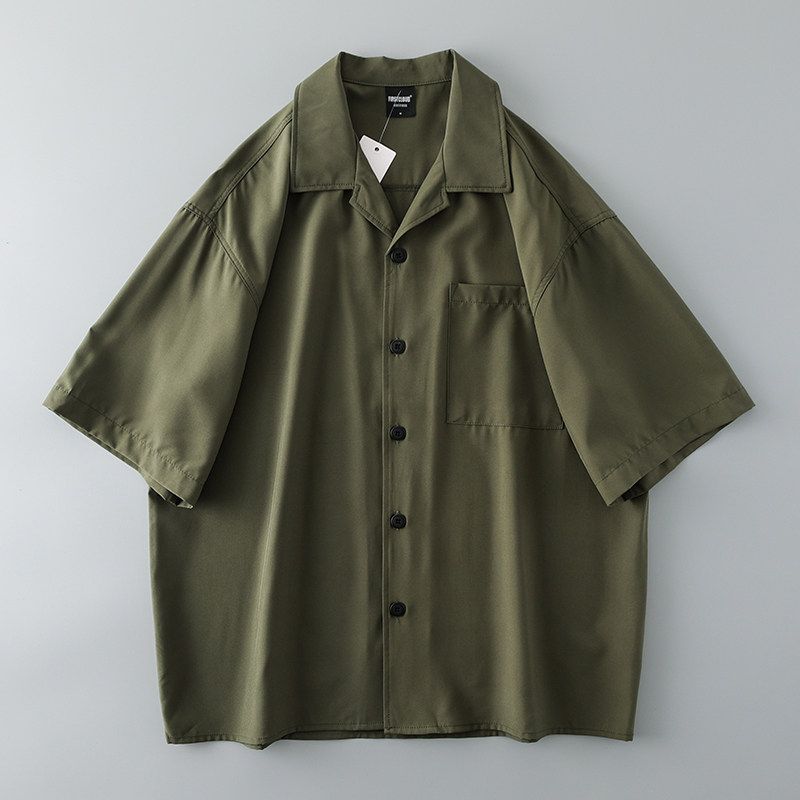 Модный Бренд Короткий Рукав Ледяной Шелк Ретро Экспорт Экспорт Рубашка Green XL gray TAOMall