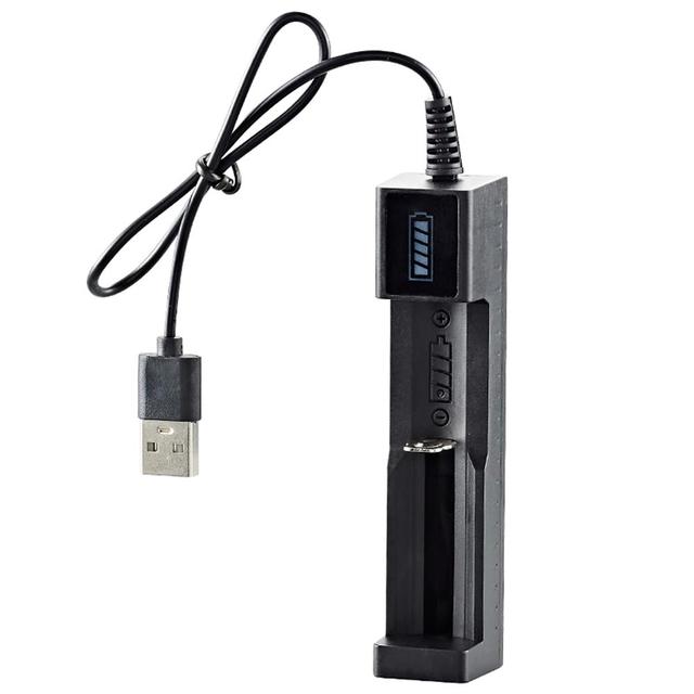 1 шт. 18650 литиевый USB-зарядное устройство с одним слотом и индикатором, небольшой вентилятор, фонарик, адаптер для зарядки аккумулятора, интеллектуальный чип чёрный Happy6