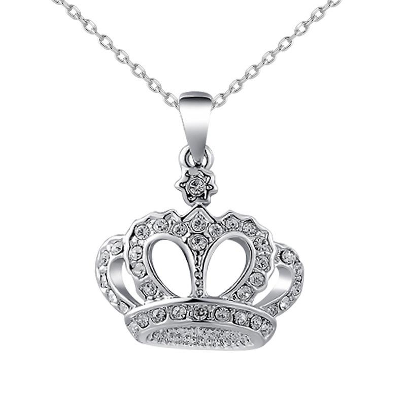 C185 Fashion Jewelry Set with Diamond Necklace, Noble and Unique Crown Gold Pendant Sweater Chain серебряный Bellachic