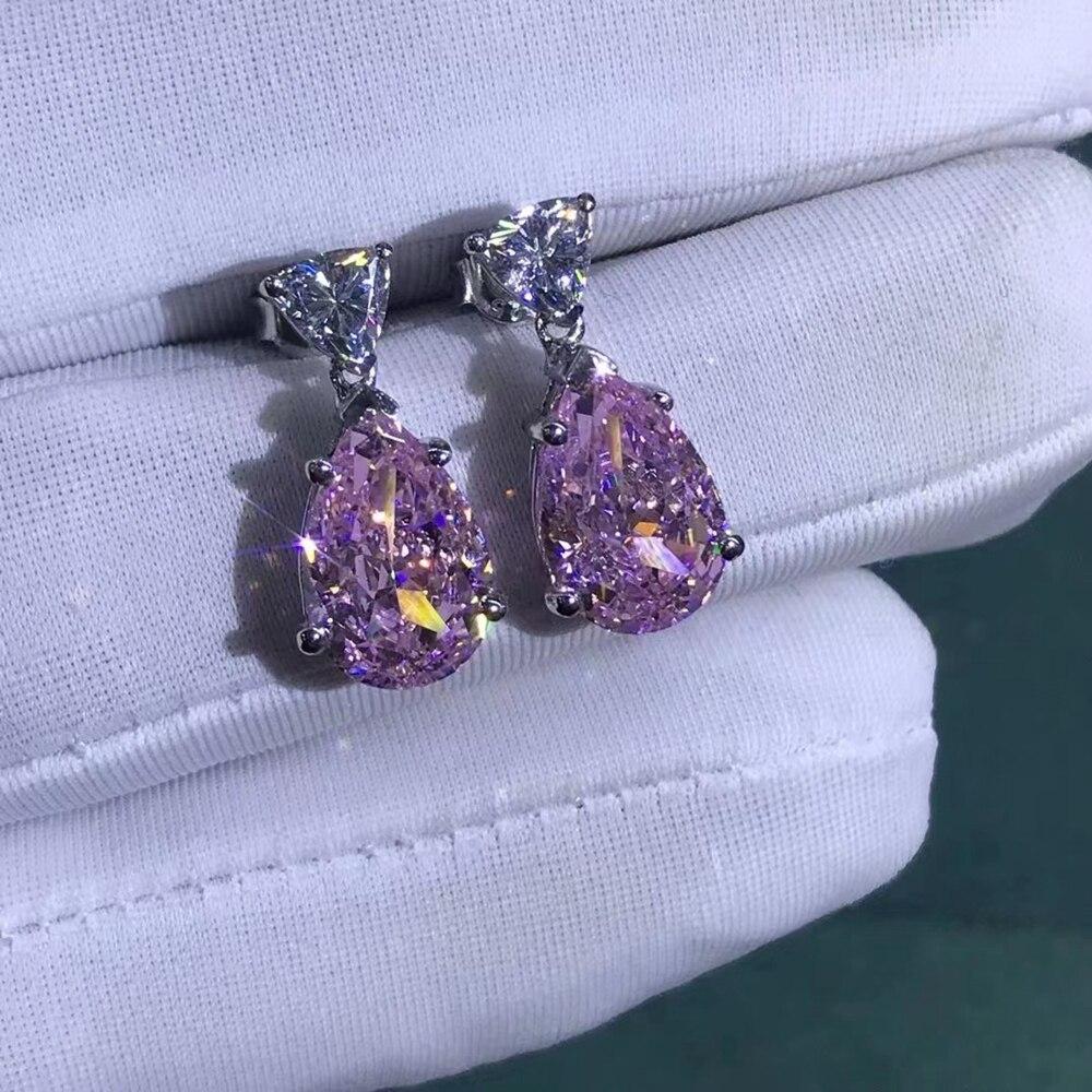 Серьги-капли из стерлингового серебра 925 пробы с синтетическим муассанитом цвета груша 8 карат Vvs белого/розового/желтого цвета с сапфиром D gray FOXANRY Jewelry
