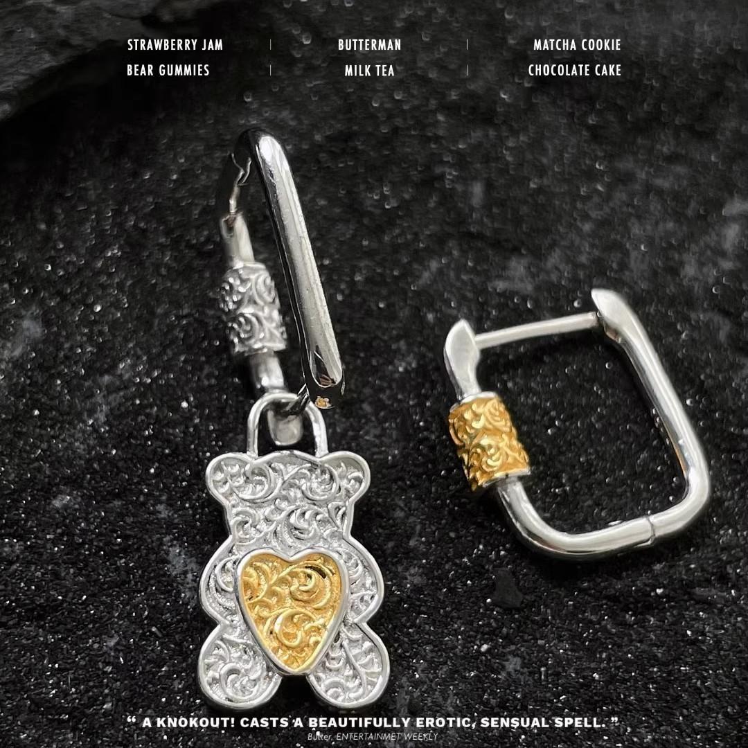 BELLA BOX ретро мода золото и серебро цвет блок Тан трава узор серьги Love Bear подходит для женщин повседневные вечерние модные украшения black