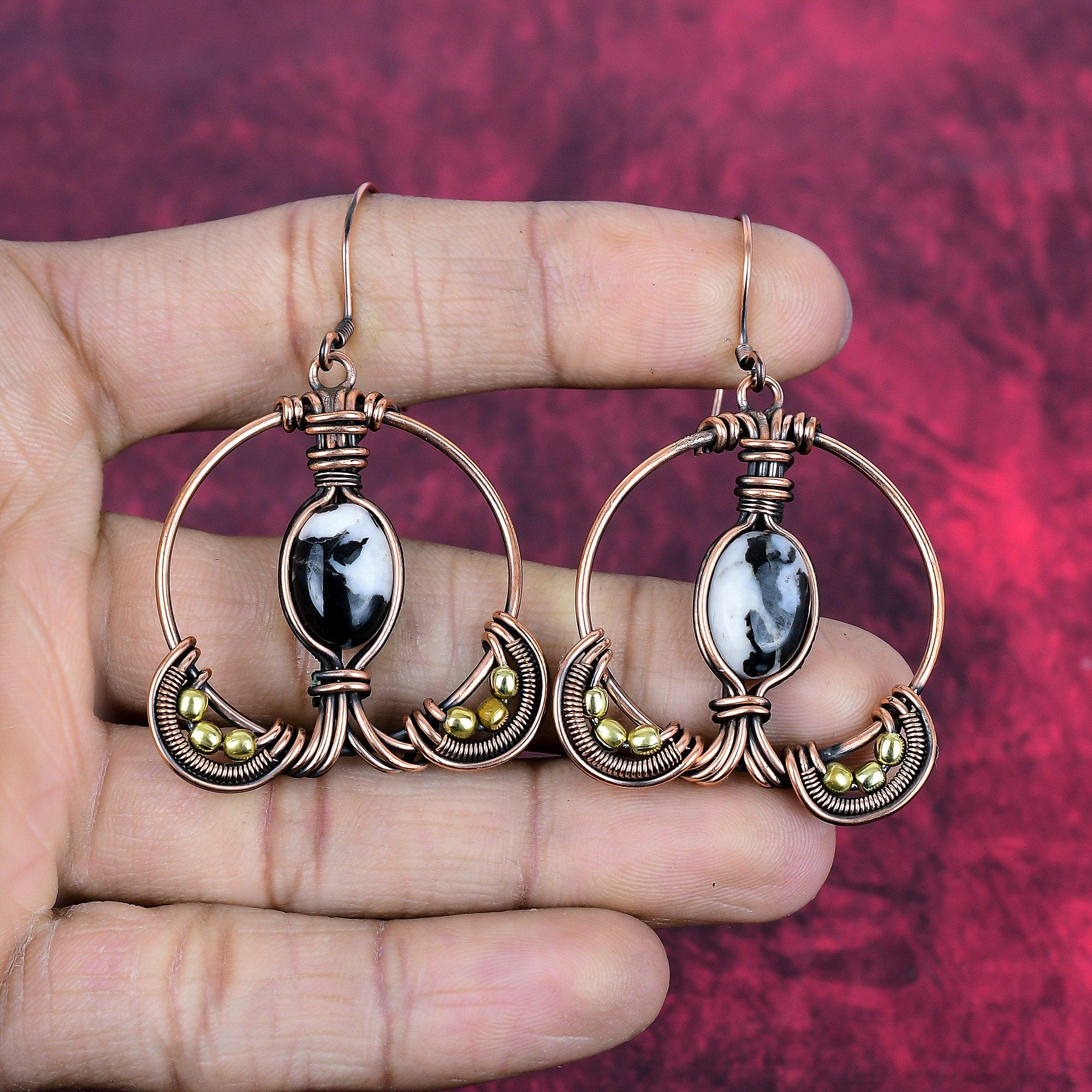 White buffalo turquoise earring copper wire wrapped earring unique copper jewelry handmade earrings wire wrap gemstone jewelry gifts for her beige Wire Wrapped Jewelry