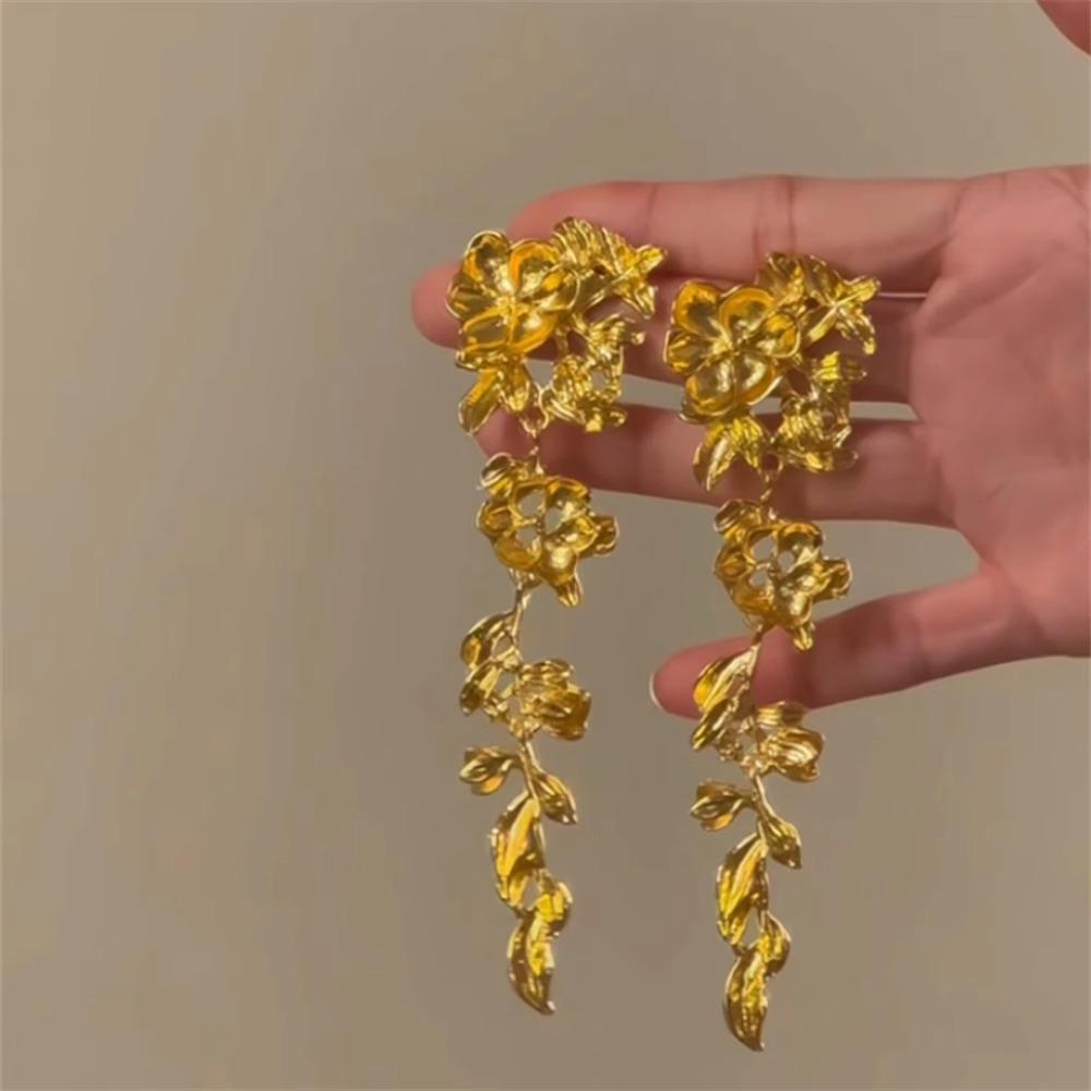 Серьги-кисточки с листьями цветка Серебряная игла: Изысканный европейский и американский ретро-дизайн ниши с легким налетом роскоши brown Shopping Party