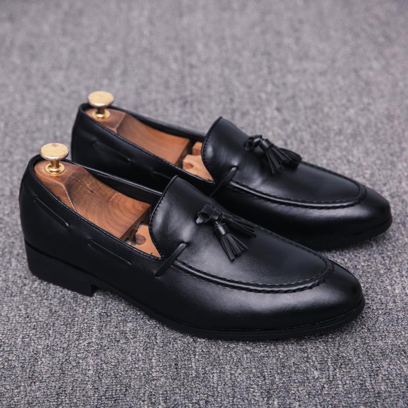 Zapatos Para Hombre Мужская социальная обувь Осенние мужские туфли из кожи Модная мужская обувь на плоской подошве Итальянские деловые повседневные мокасины 38 чёрный Men Market