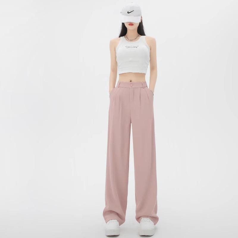 Suit Pants Women s Summer New High Waist Drape Casual Pants Straight Narrow Wide Leg Versatile Long-cut Pants S розовый BosphorusBoutique