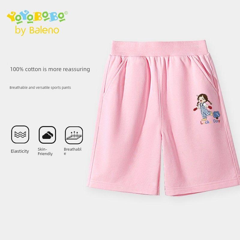 Baleno Kids Ybb Series Girls  Shorts Summer Children s Thin Sports Pants Little Girls  Pure Cotton Pants Summer Pink/Yb Happy Girl K 140 white TAOMall