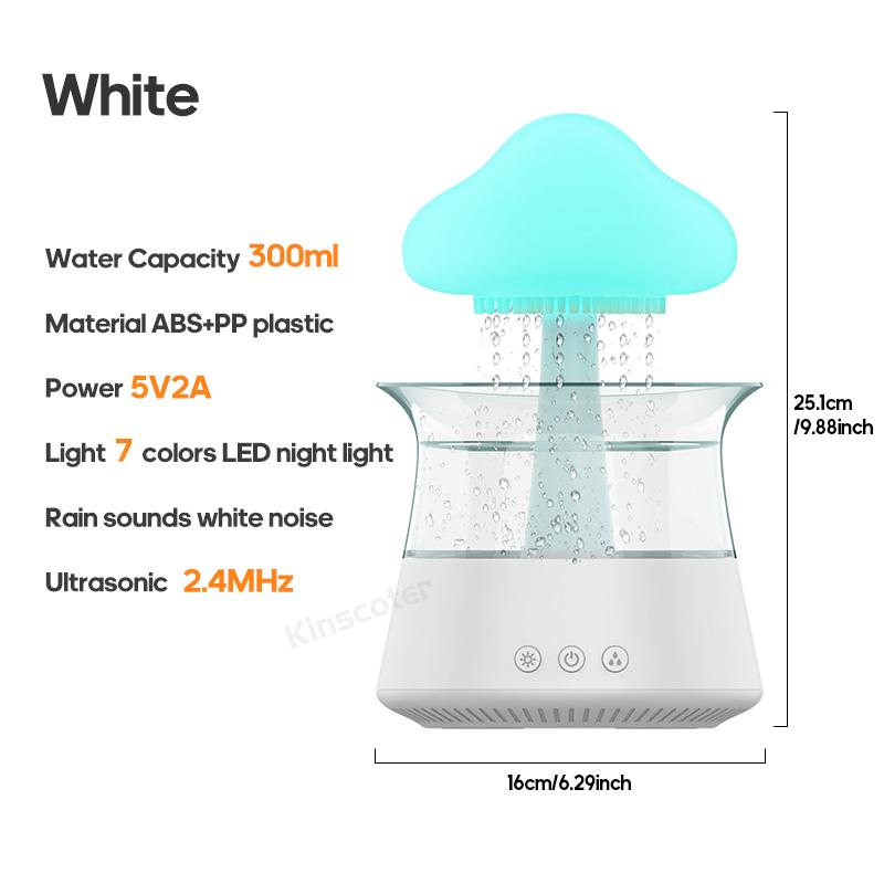 Электрический увлажнитель воздуха Rain Cloud 300 мл, аромадиффузор Zen Rain Water Drops, красочный ночник, увлажнитель для дома, подарок EU white Fine glasses