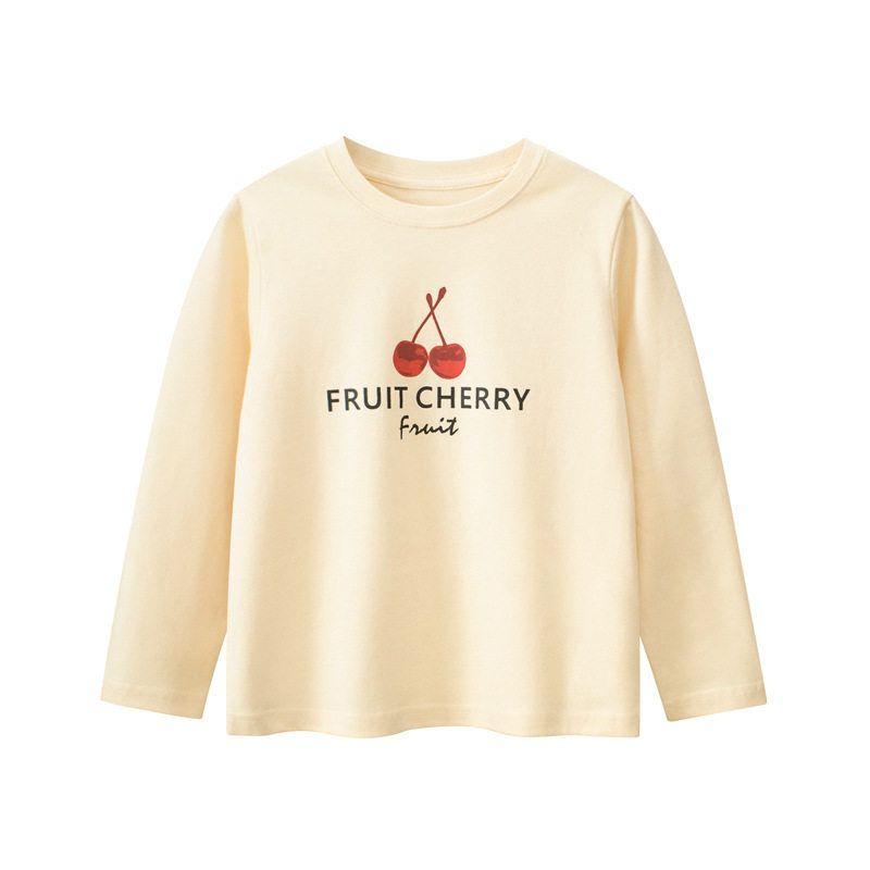Spring and Autumn Girl Pure Cotton Cherry Clothes Medium and Large Children s Long Sleeves T-Shirt Primary School Student Fruit Bottoming Shirt Dt3026 Mi Xing 170 white TAOMall
