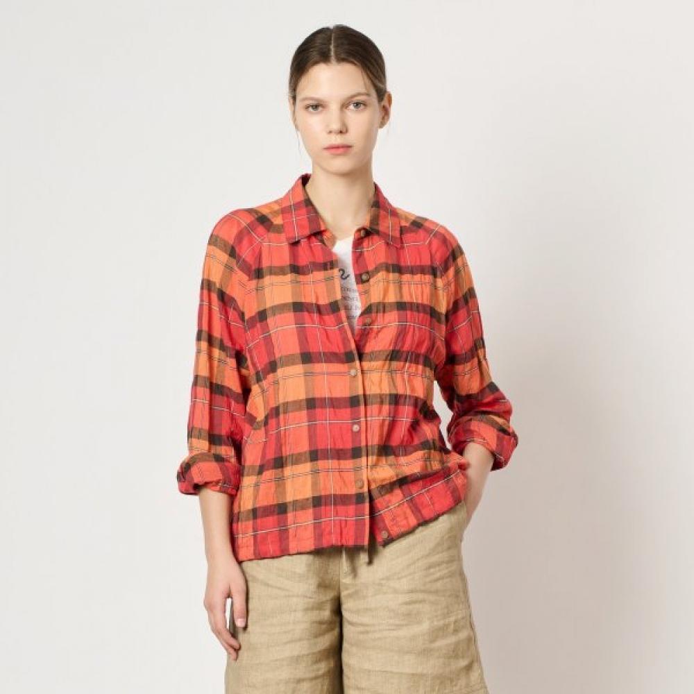 Bcbg Drawstring Check Blouse B4m5b454 red (24)/FREE brown