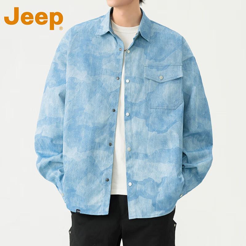Мужская куртка-рубашка JEEP 2025 Осень/Зима, простая, с лацканами, tie-dye 3XL светло-синий