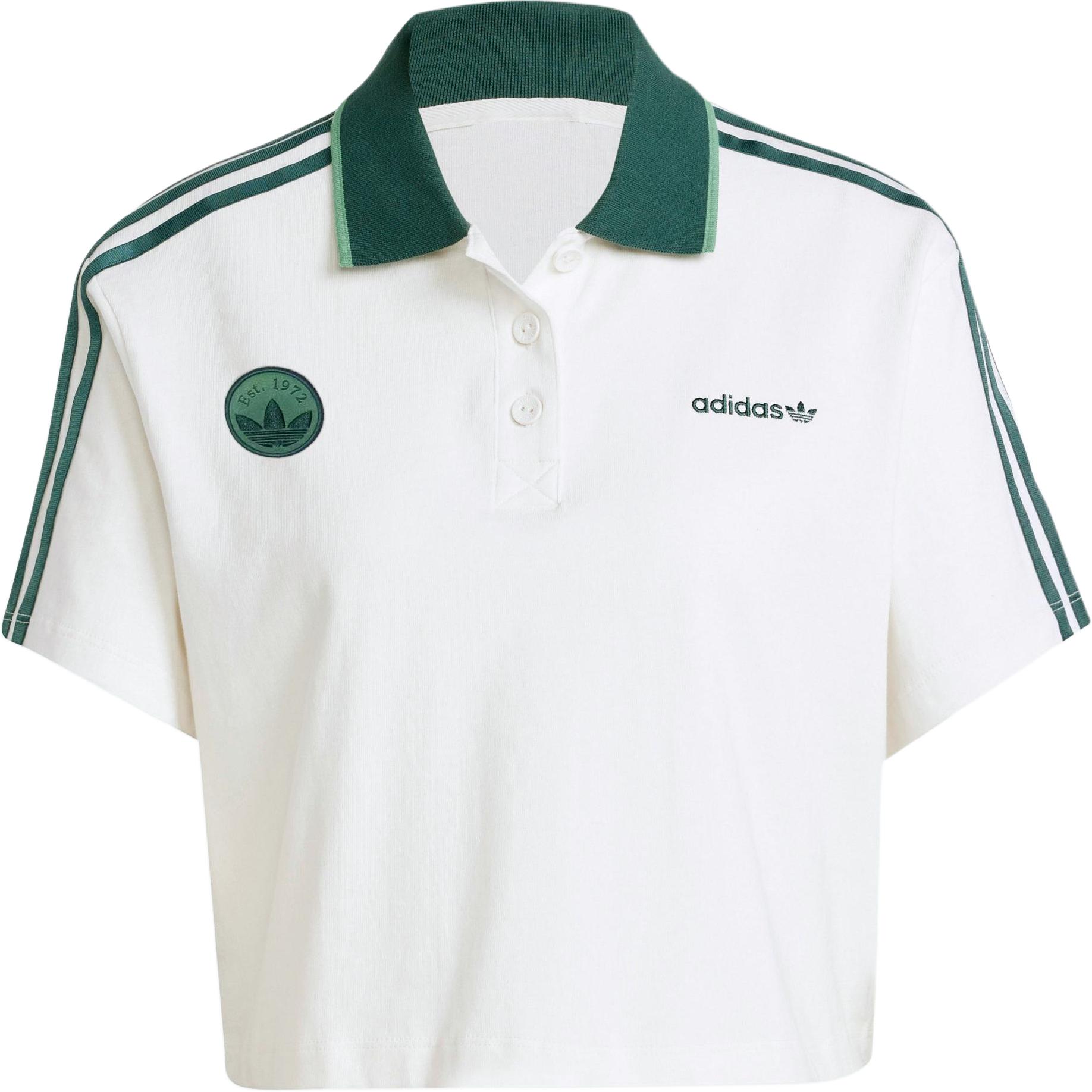 Adidas Letter Print Loose Crop Polo Shirt Women White IX3555 XL white