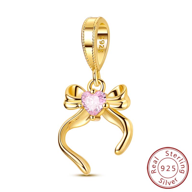 925 Silver Gold Ballet Shoes Bow Angel Heart Cross Charm Beads for Bracelet Bangle Pendant Women Jewelry beige WANYING
