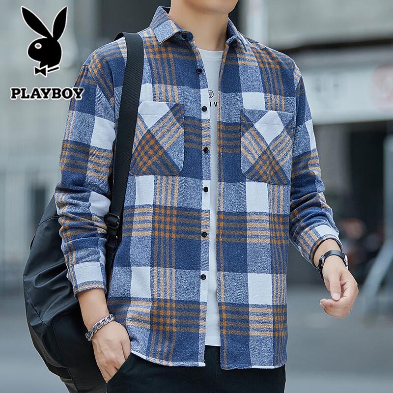 Мужская клетчатая рубашка с длинным рукавом PLAYBOY 4XL gray