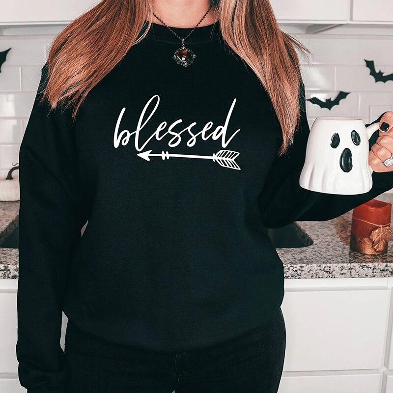Женские толстовки с длинными рукавами Blessed Love Arrows, повседневная свободная уличная одежда, толстовки с круглым вырезом, вдохновляющая женская одежда, топы S чёрный love20000