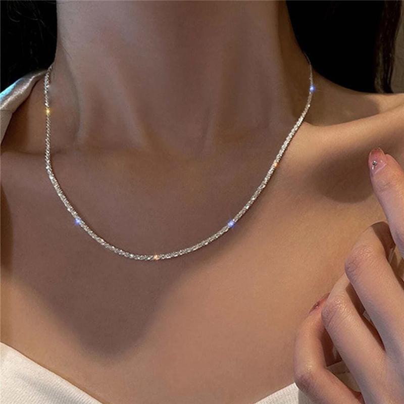 Подлинное ожерелье S Sterling 2 мм, сверкающее на ключицу, цепочка для свитера, ювелирное изделие с высоким шармом в подарок женщинам brown YIRAN Jewelry