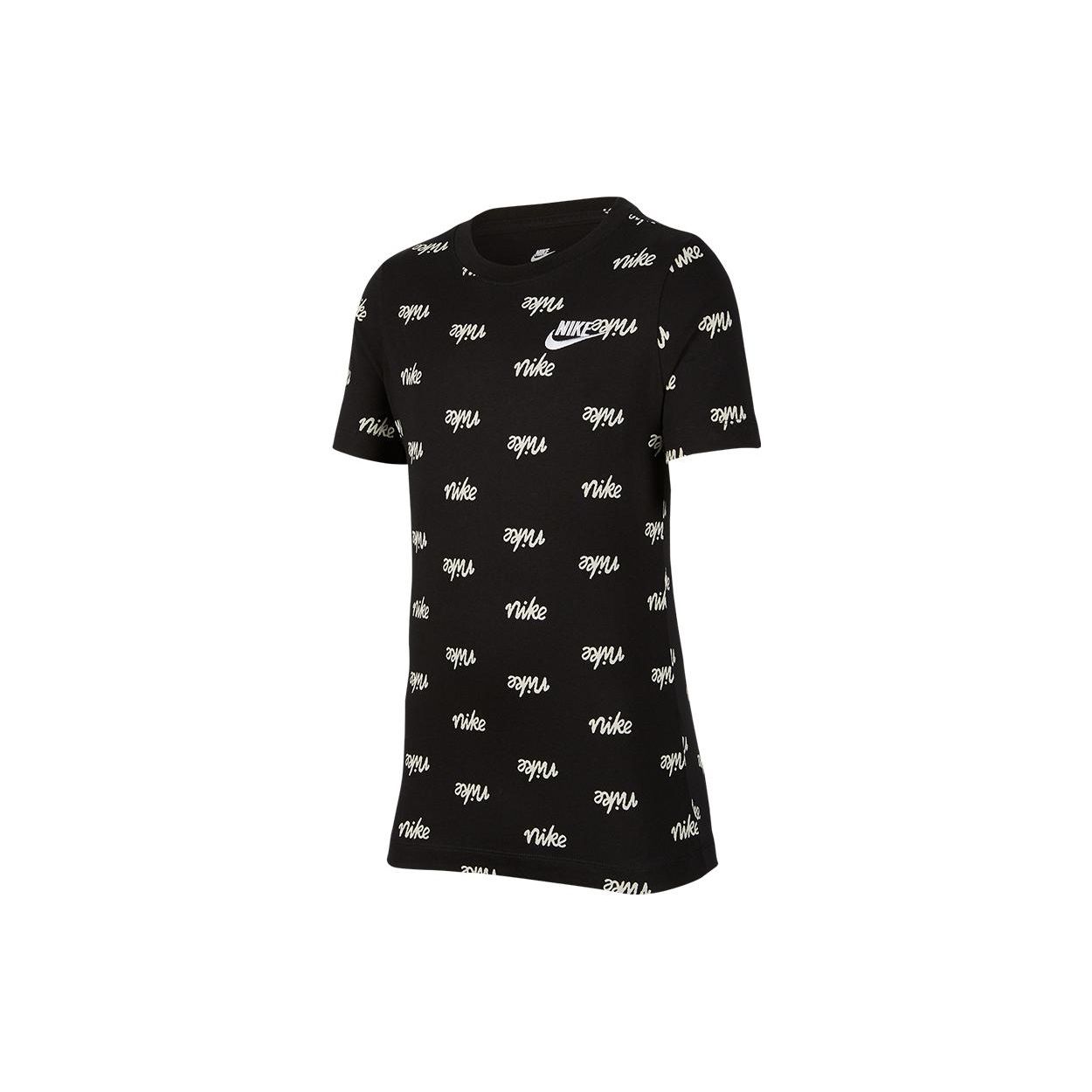 Nike T-Shirt Sports Round Neck Logo All Over Print Short Sleeve Kids Tops Black DR1995-010 L black