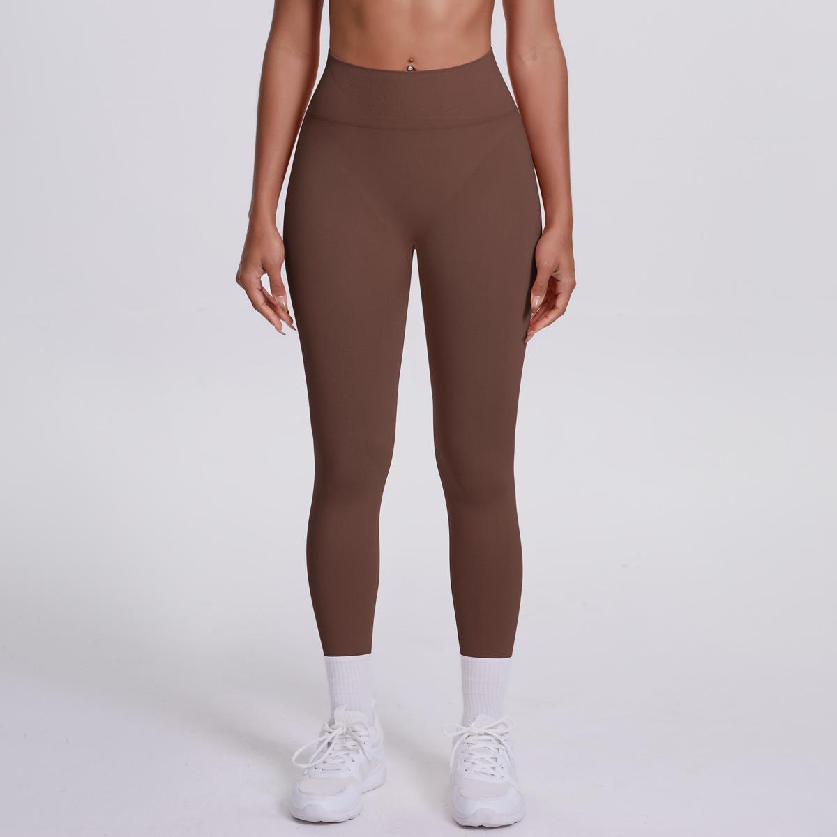 High Waisted Seamless Tight Yoga Pants, Quick Drying Breathable Outdoor Running And Fitness Pants, Peach Hip Lifting Sports Pants For Women XS brown mimanfs