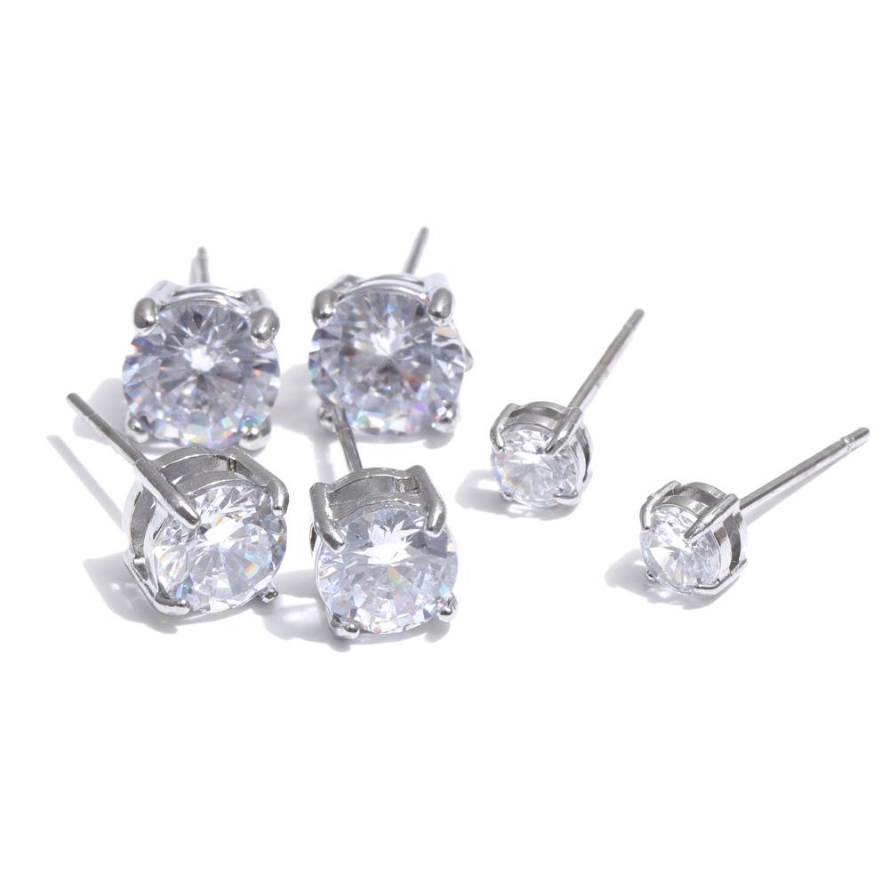 Eetit 1Set High Quality Shiny Cubic Zirconia Round Stud Earrings Daily Stainless Steel Versatile Premium Jewelry Party Gift серебряный