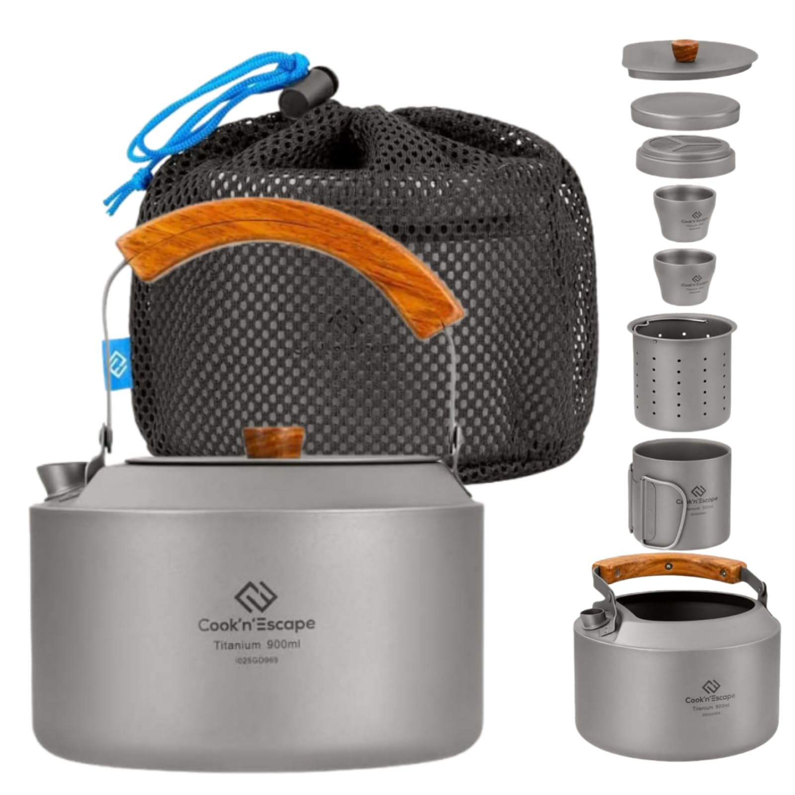 Набор для кофе и чая COOK N ESCAPE из 8 предметов из титана, легкий и компактный, включает чайник, кофейник и фильтр, подходит для плиты, кружка с двойными стенками, black Trendy Japanese products