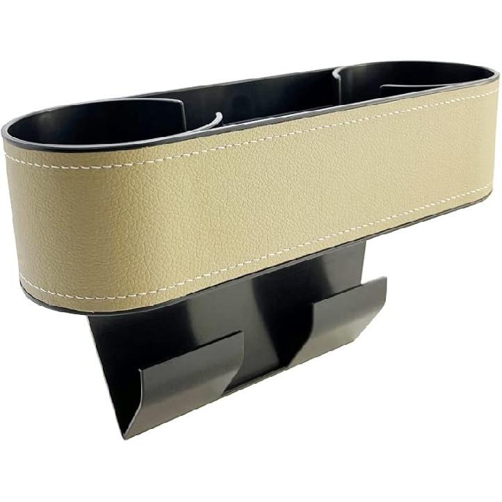 Car Cup Holder Expander Organizer,Multifunctional Cup Drink Holders With PU Leather Cover,Side Ert Center Console Seat Gap Filler Storage Box For Mug Thin Beige black 91220702MAC2037461