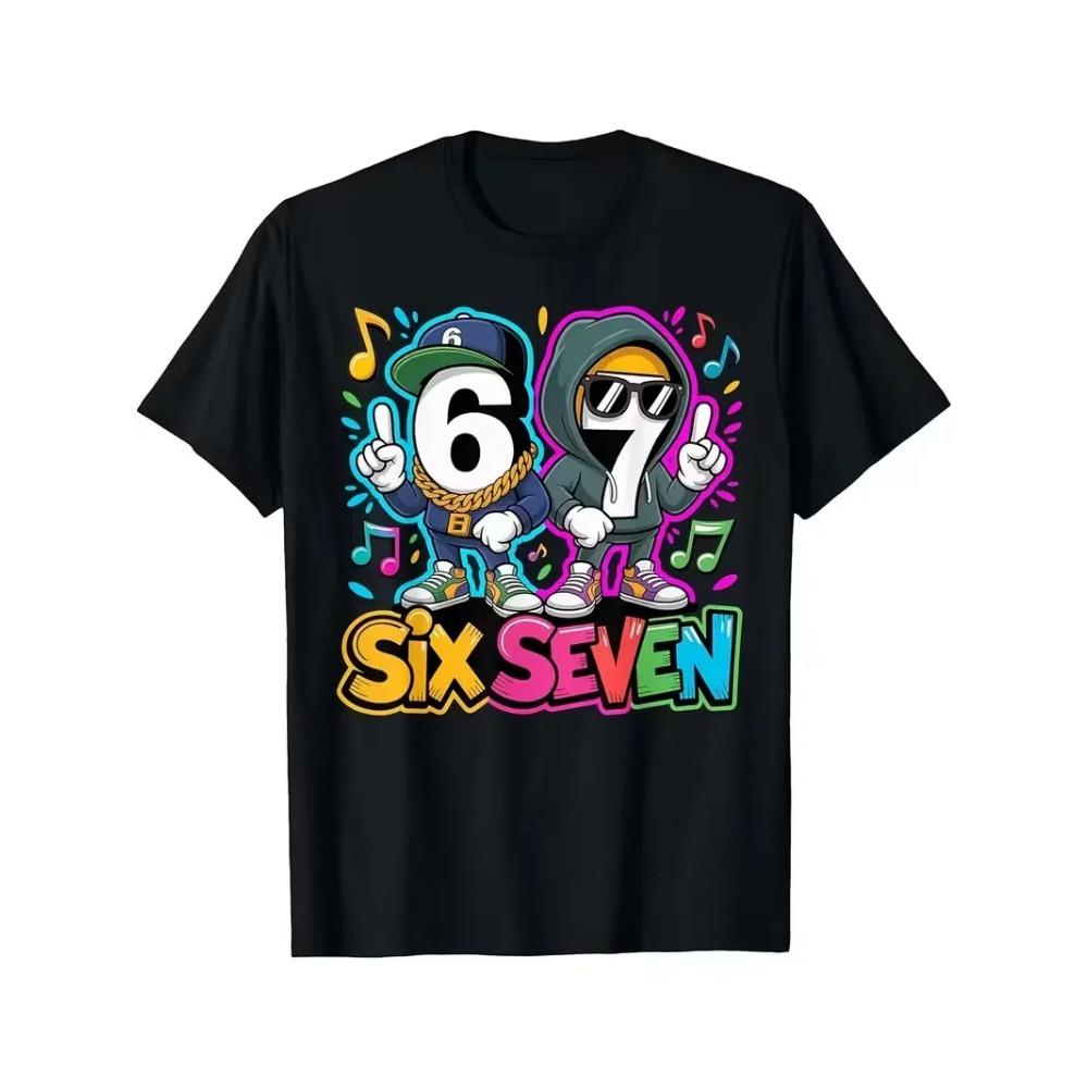 Летняя Модная Хлопковая Футболка для Мальчиков SIX SEVEN 67 Принт Цифровой Пазл Детская Актуальная Повседневная Футболка Детская Рубашка с Коротким Рукавом 110 black huiteng1