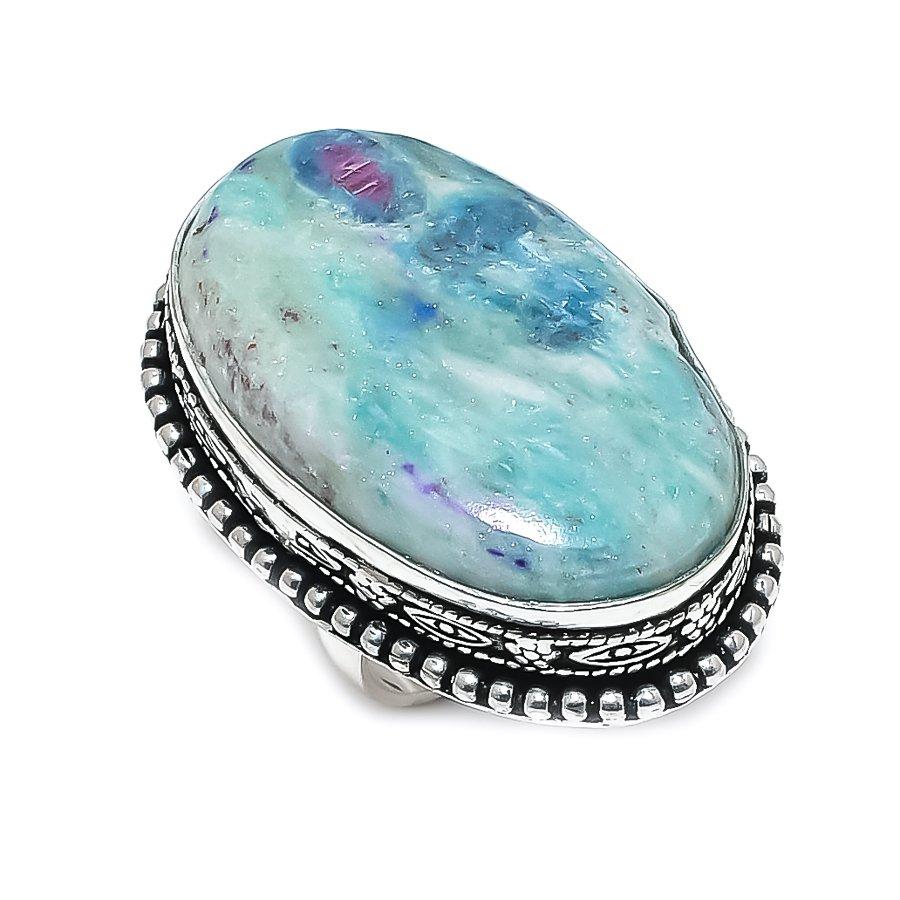Кольцо из серебра 925 пробы с рубиновым фукситом, размер 6, F1S18 blue AmericanJewels