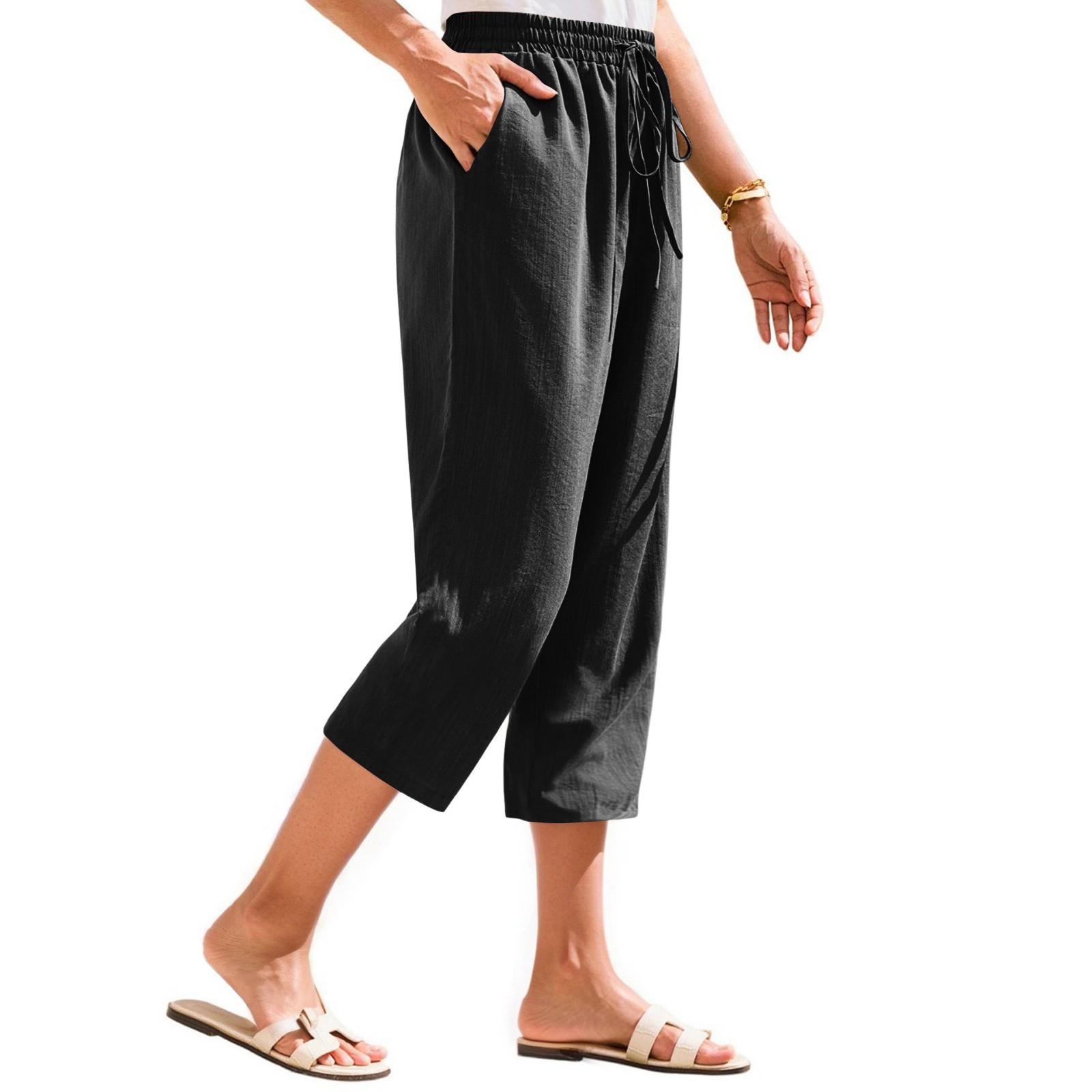 Женские укороченные брюки Stralght Pants With Pockets Lightweight Caual Loose Trousers XL чёрный Spicy chicken