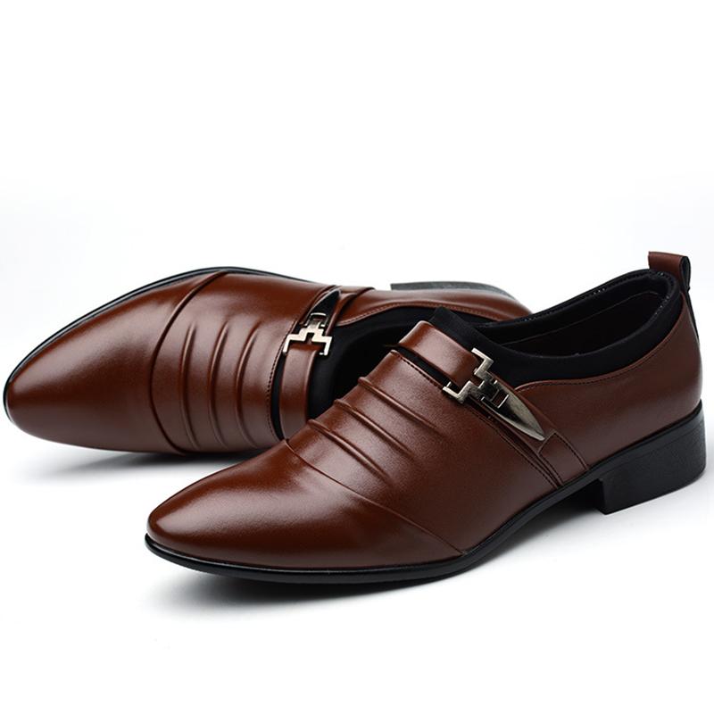 Классические мужские туфли Slip on2024 из искусственной кожи для мужчин, большие размеры, с острым носком, деловые, повседневные, мужские, формальные, свадебные туфли 38 коричневый Shoe Gallery